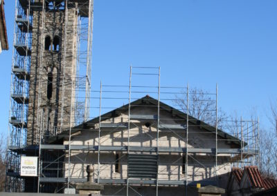 ponteggio campanile e chiesa Paruzzaro San Marcello
